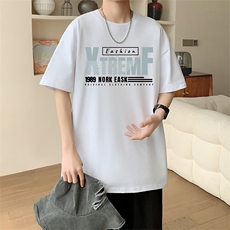 新款夏季男装纯棉短袖T恤落肩款印花时尚休闲宽松上衣，男装T恤，星座1013