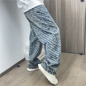 网红牛仔裤男字母牛仔裤高街风 P50 Y7061图片