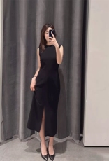 2025早春新品女装混纺开衩连衣裙，女装连衣裙，湘姗