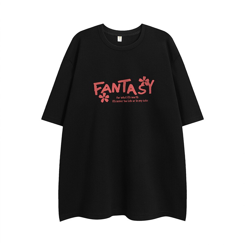 白底23夏季时尚百搭复古宽松圆领字母印花短袖T恤T6096P25控38,男装T恤,电商A268-1