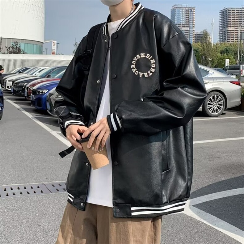 美式机车皮衣外套男春秋款ins高街潮牌宽松棒球服W236P65,男装夹克,星座1116-2