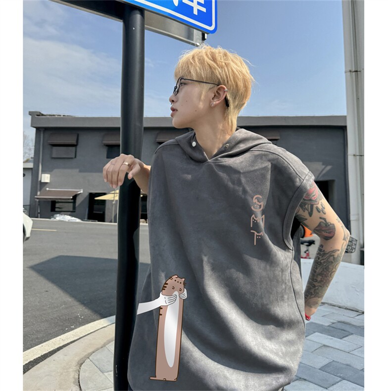 麂皮绒连帽背心坎肩男T恤美式港风JLB452-P30控48,男装背心/马甲,电商B370