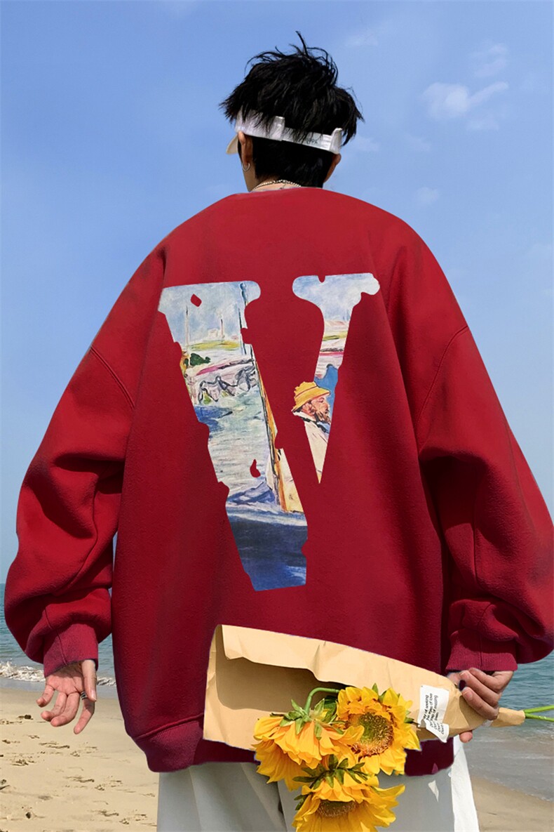 秋季宽松大码港风油画v印花圆领卫衣WY116-特p28（抖音不可售）,男装卫衣,星座508（原C305）