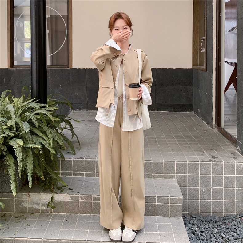 大货卡其色假两件上衣+阔腿裤两件套2C206-L599-P185-K268,女装套装/套裙,2C206