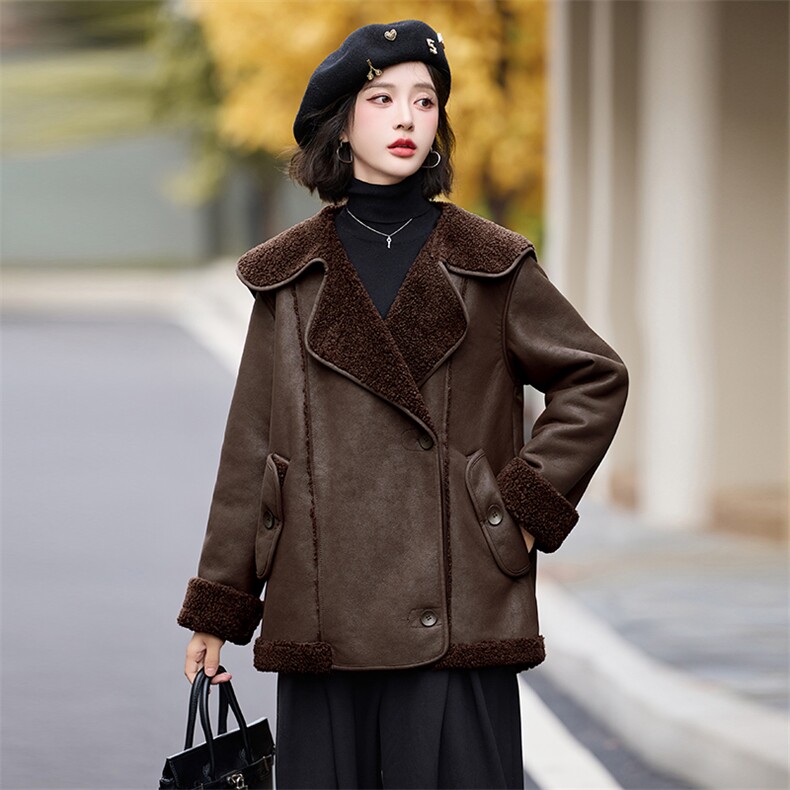 冬天大翻领仿羊羔毛皮毛一体羊羔绒厚外套女秋冬2024新款高级感,女装皮衣,江南女神