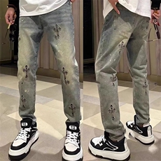 夏季新款宽松直筒牛仔裤男士时尚个性复古刺绣潮流休闲裤百搭长裤，男装牛仔裤，电商B212（原钱塘6029）