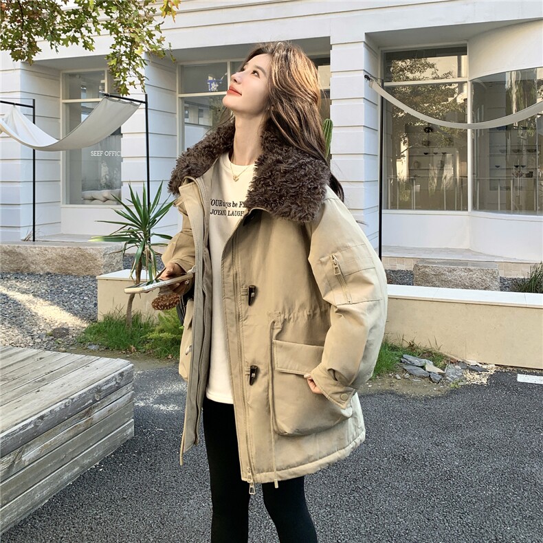 【档口现货】撞色大毛领腰身抽绳派克云绒服2C233-828-P255-K379,女装棉衣/棉服,2C233
