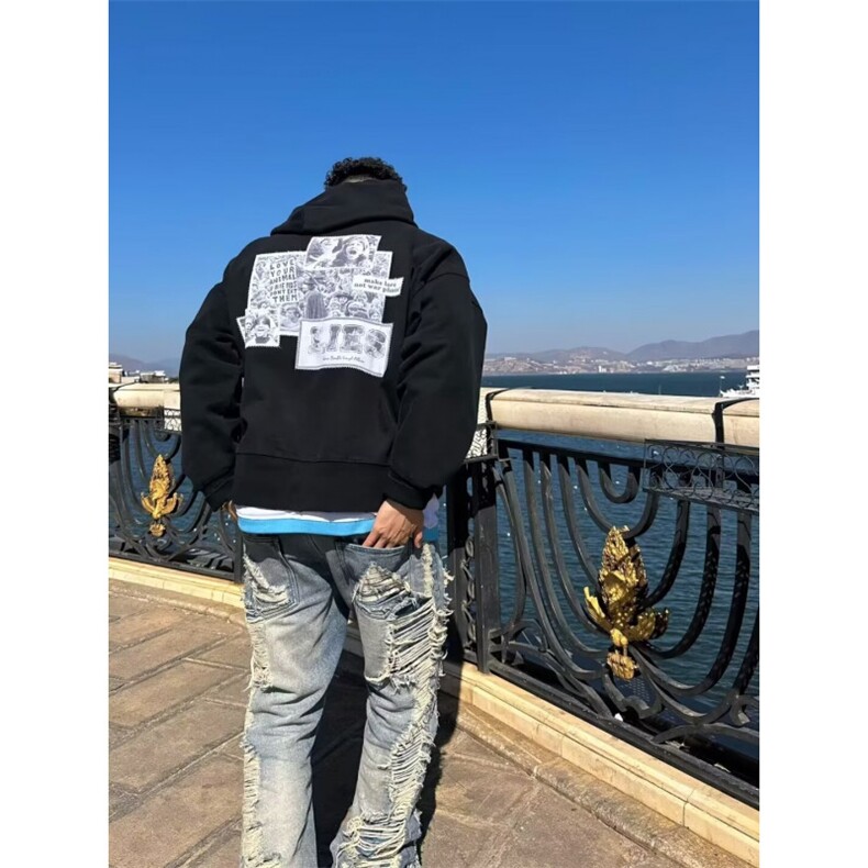 1506/Q51400/P44美式甜酷风破洞牛仔裤堆积感直筒裤子vibe风设计,男装牛仔裤,星座1506