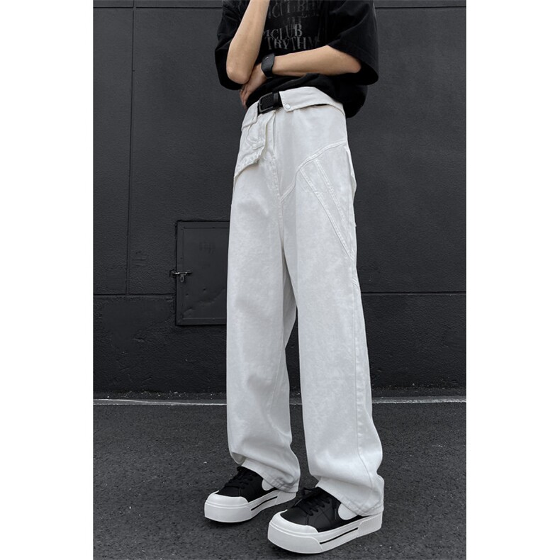 8XL-M特大码假两件牛仔裤男美式高街直通设计感背带裤子K975P68,男装牛仔裤,电商D206-1