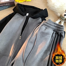 TZ991-特P105潮牌情侣卫衣男冬加绒加厚条纹连帽衫女宽松卫裤，男装卫衣，电商D310B
