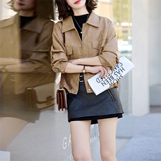 短外套女2024早秋新款翻领简约质感百搭PU仿皮外套，女装皮衣，跑量工厂店