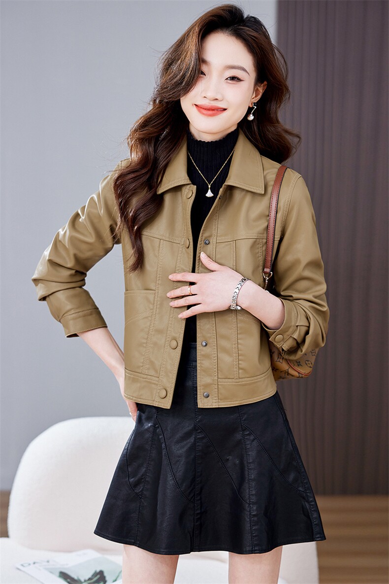 现货皮衣外套女2023年春季新款洋气减龄短款皮夹克潮,女装皮衣,江南女神