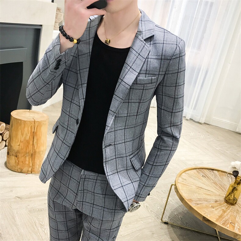 西装男英伦结婚礼服格子两件套小西服西裤套装A328-1903,男装西服套装,星座406