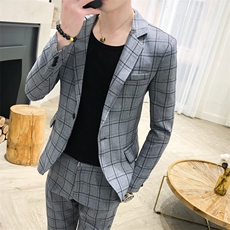 西装男英伦结婚礼服格子两件套小西服西裤套装A328-1903，男装西服套装，星座406
