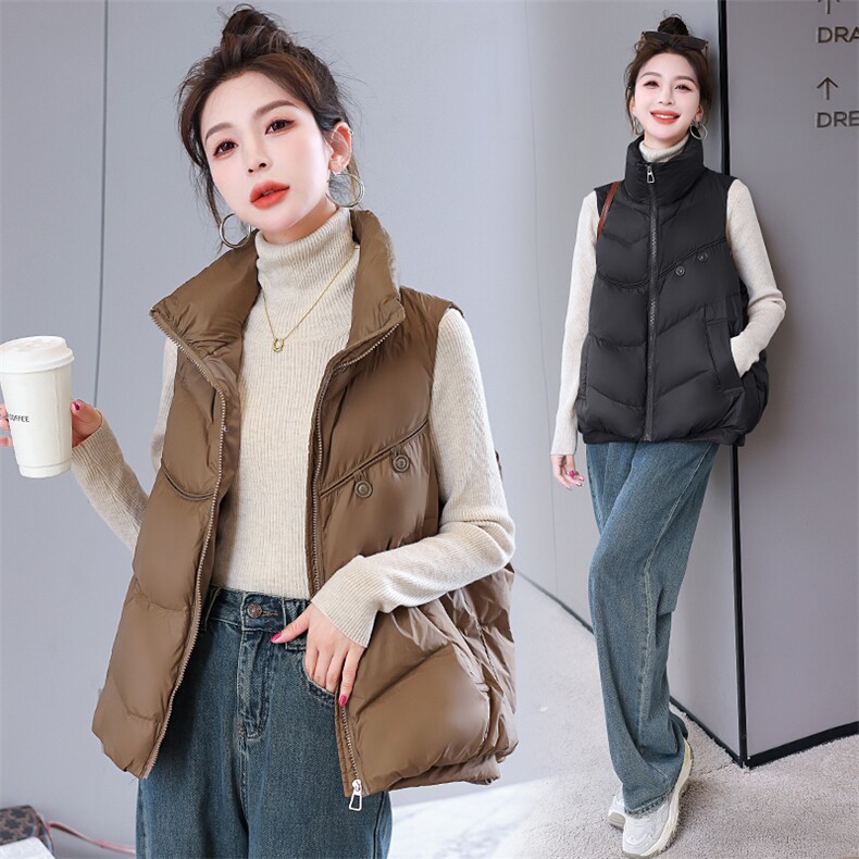 2023冬季新款白鸭绒马甲外搭时尚洋气宽松韩版立领羽绒马甲，女装马甲，时尚俏佳人