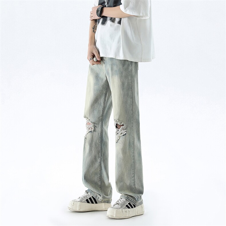 B221美式ins高街暗黑修身破洞弹力牛仔裤LK24182-P65控88,男装牛仔裤,电商B221