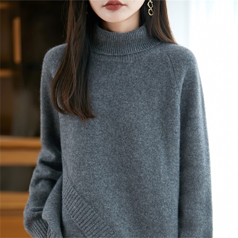 不起球100%纯棉灰色毛衣女内搭秋冬2025新款加厚全棉线针织打底衫,女装羊毛衫,迅太羊绒