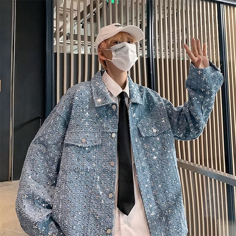 青春流行男春季夹克文艺潮亮片牛仔夹克外套J902P75,男装夹克,星座1116-2