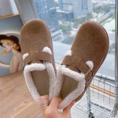 复古加绒女鞋2024秋冬季新款真皮时尚百搭平底运动保暖单鞋，女鞋毛毛鞋，电商A223