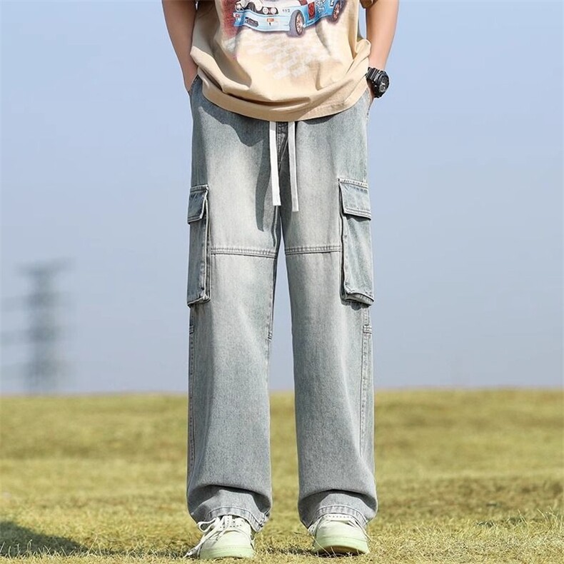 直筒牛仔裤男春秋款蓝色阔腿裤子男士宽松潮胖子加肥加大大码男装,男装牛仔裤,星座715-4