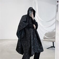 山本暗黑风高定立体图案连帽斗篷中长款风衣潮A452--687，男装风衣，电商A452