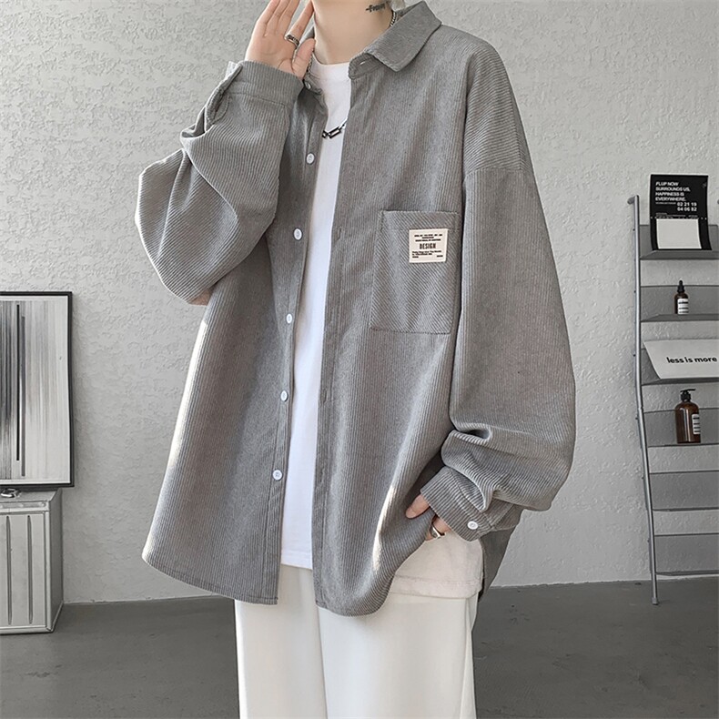 灯芯绒衬衫男2024春季新款港风宽松长袖衬衣CS025-P38,男装衬衫,星座214-3