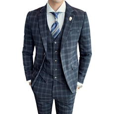 格子西装套装男西服三件套礼服修身商务SJT-X40-P285，男装西服，星座1012