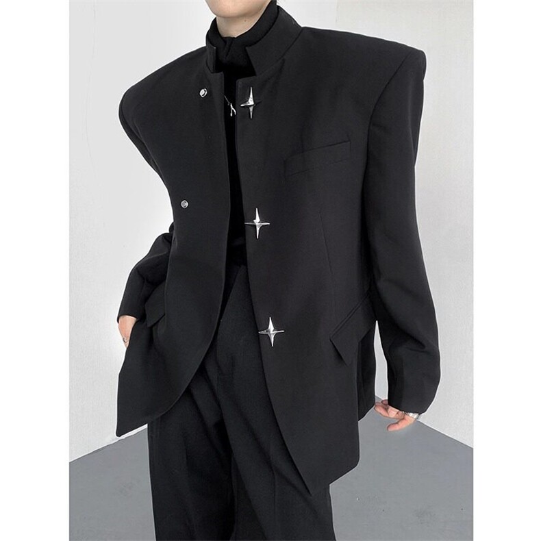 W9233-P68网图现货春新款新中式垫肩西装外套风立领西服夹克,男装夹克,星座1608-2
