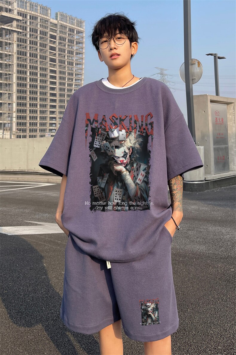 ！2025夏季新款男士潮流华夫格短袖T恤套装学生一套HTZ106P50,男装T恤,电商B220