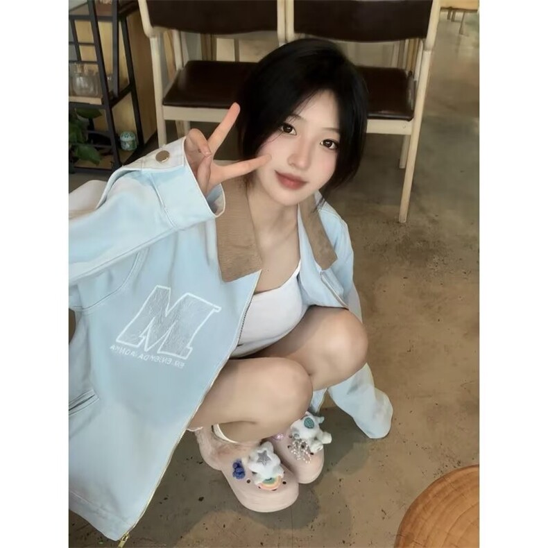 1506-1/JF11151/P76休闲翻领夹克男女情侣潮流美式复古宽松外套图片
