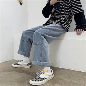 坠感阔腿牛仔裤男工装裤子韩版潮牌松直筒痞帅休闲长裤286-p35，男装牛仔裤，星座1008-2