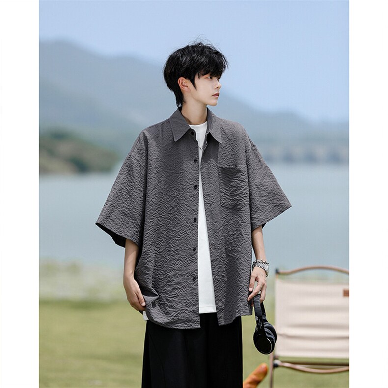 8XL-M泡泡纱盐缩肌理短袖衬衫男夏季冰丝外套防晒衬衣DC28011P36,男装衬衫,电商B312