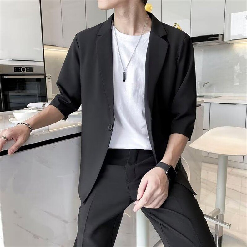 薄款短袖西装男轻熟风青年韩版潮流男装痞帅气休闲七分袖西服,男装西服,星座601-1