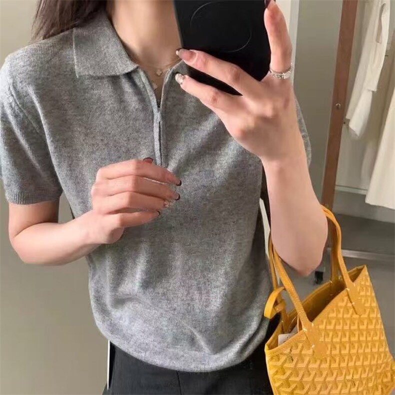 翻领时尚短袖夏季新款百搭修身型,女装T恤,锦弘羊绒