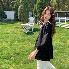 韩系百搭黑色波点上衣女2025夏季新款超好看宽松休闲显瘦圆领T恤，女装T恤，2D036