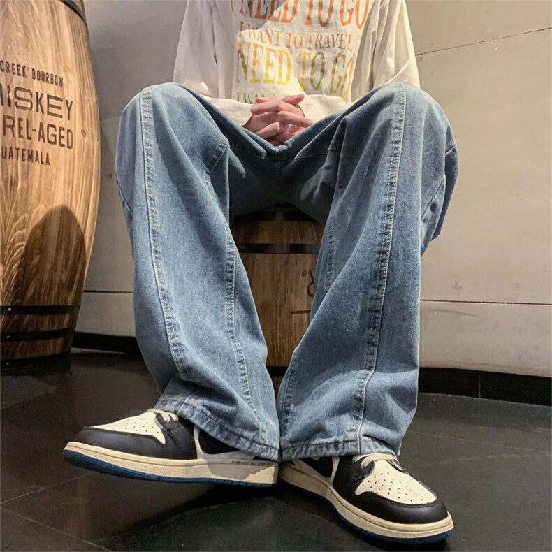牛仔裤男春秋季复古宽松直筒裤高街潮牌ins痞帅拖地裤子N2958-P40,男装牛仔裤,星座1008