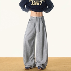 8XL-M灰色抽绳休闲裤男宽松阔腿裤卫裤设计感拖地裤男裤K9174P58，男装休闲裤，电商D206-1