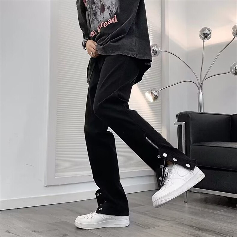 潮高街裤子潮ins拉链微喇修身牛仔裤男裤脚拉链纽扣NN116,男装牛仔裤,星座1116A-1（原606A）