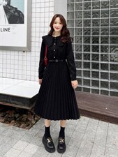 【秋季新款】连衣裙木耳边设计伞裙，女装连衣裙，笑思源