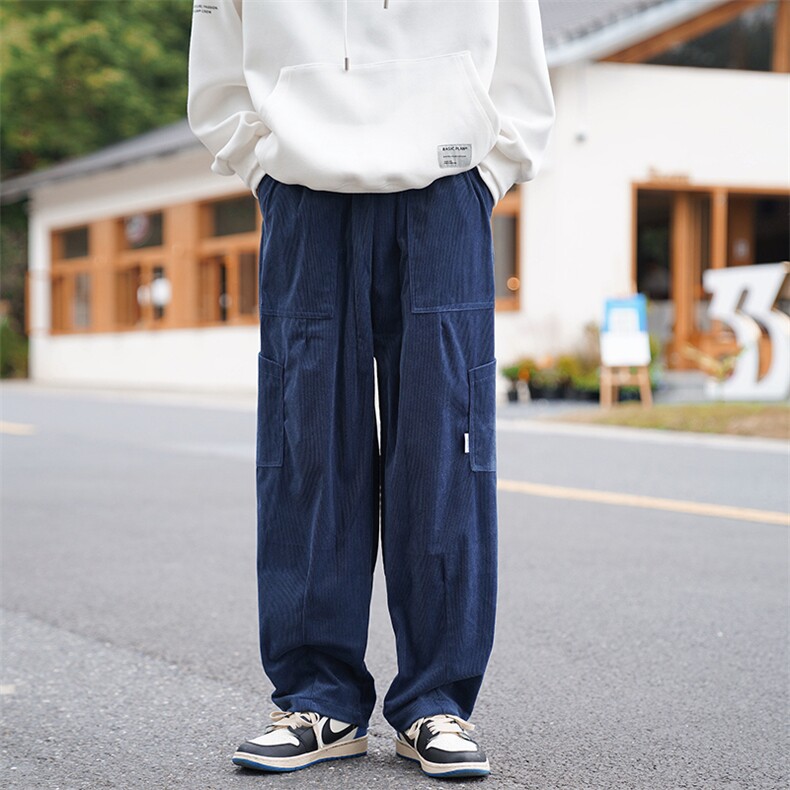 日系大口袋工装裤秋冬季潮牌ins灯芯绒百搭宽松阔腿裤K5164-P40,男装休闲裤,星座512-2