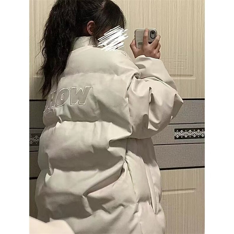 学院风立领保暖pu皮字母刺绣棉服女冬季新款学生复古宽松棉衣外套,男装皮衣,星座506A