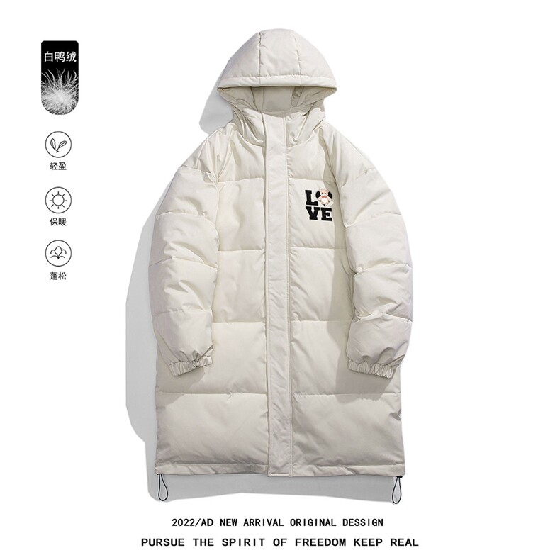 白鸭绒白底22冬季潮流字母印花加厚长款连帽羽绒服YR1505P245K298图片