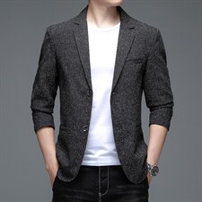 2023春季新款时尚男装西服外套商务中青年职业纽扣纯色爸爸装西装图片