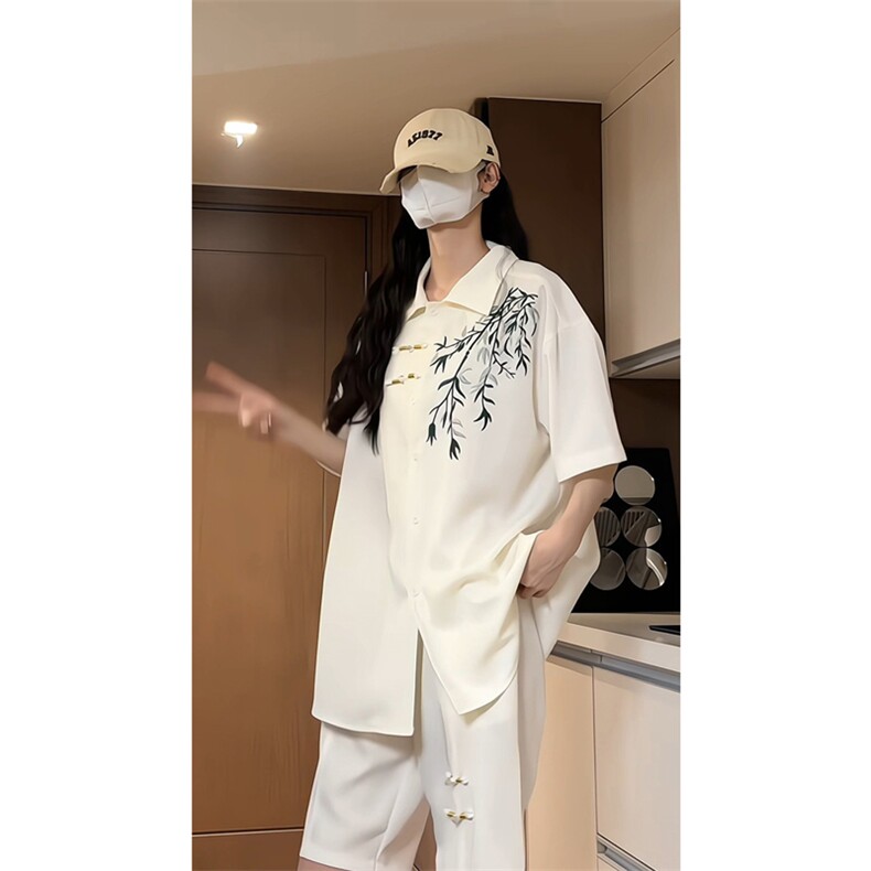 量大优供视频新风竹叶刺绣花冰丝短袖衬衫男CP54-特p33,男装衬衫,电商B371