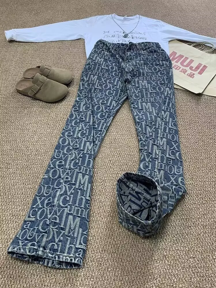 复古字母提花弯刀牛仔裤男美式高街直筒微喇休闲裤513ACK2512P39,男装牛仔裤,星座513A