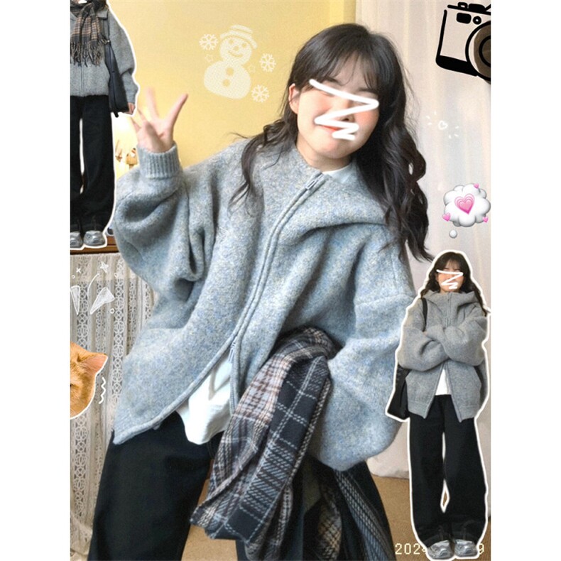 连帽毛衣外套秋冬慵懒风高级感加厚宽松针织开衫M850-P75,男装针织衫/毛衣,星座918-1