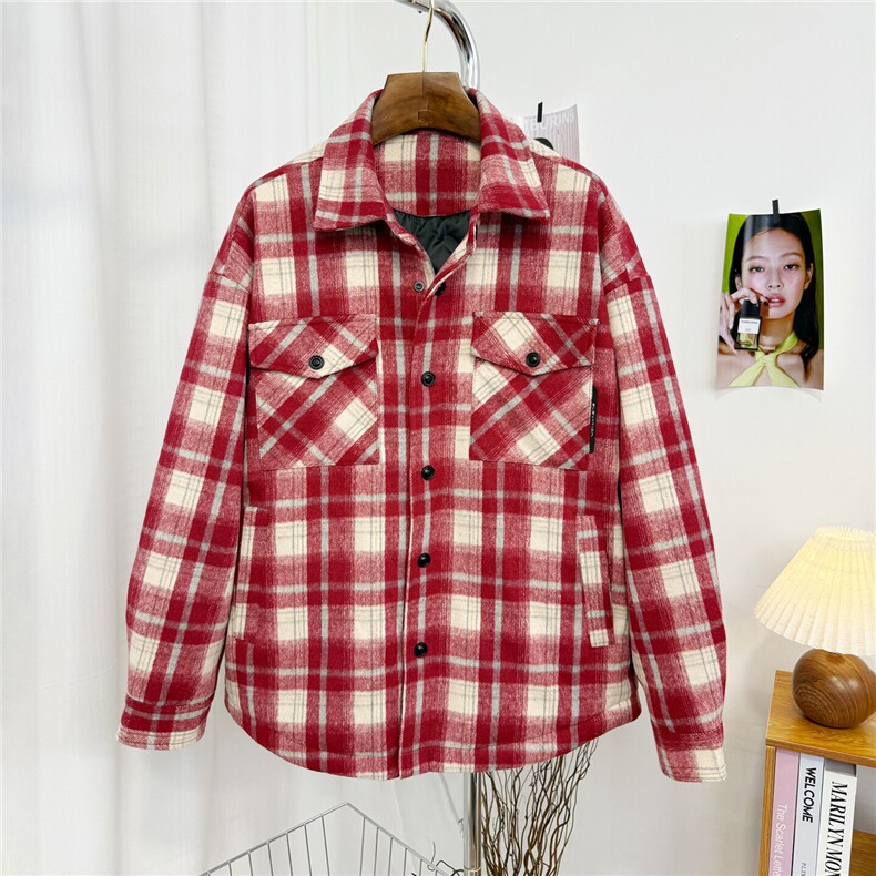 2025新款男士格子翻领情侣宽松羽绒服外套 D213-6295-P340图片