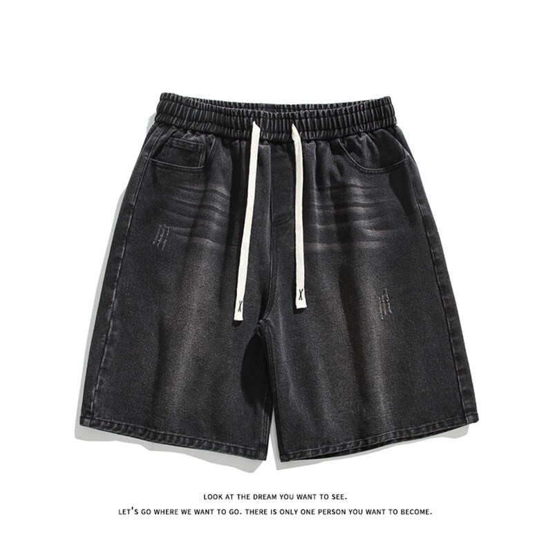 港风松紧腰牛仔短裤男时尚潮流宽松抽绳休闲裤子-DK8480特价P32,男装牛仔裤,电商A007