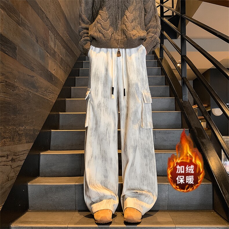 秋冬扎染加绒加厚大口袋工装裤灯芯绒休闲裤A583特P45控78图片
