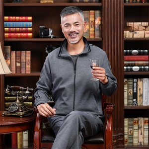 3804/ 爸爸薄款长袖运动套装老年人卫衣跑步服中年休闲套装男图片